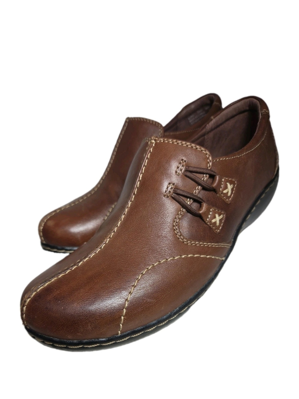 Clarks Ashland Lane Q Loafers Brown Leather SlipOn Button Comfort Women 8.5 M[9B